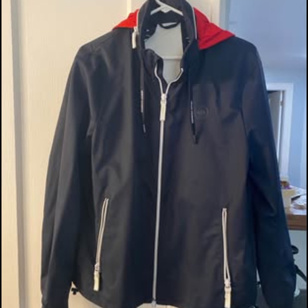 Armani Exchange Black Raincoat with Red Accents